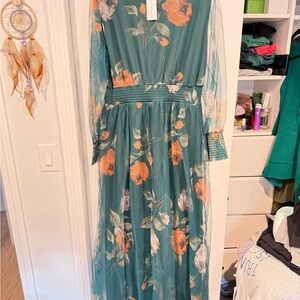 Baltic Born Teal and Orange Floral Maxi Dress